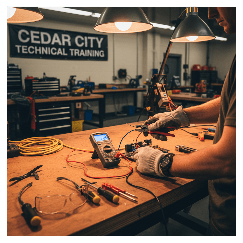 Student learning electrical wiring with hands-on practice